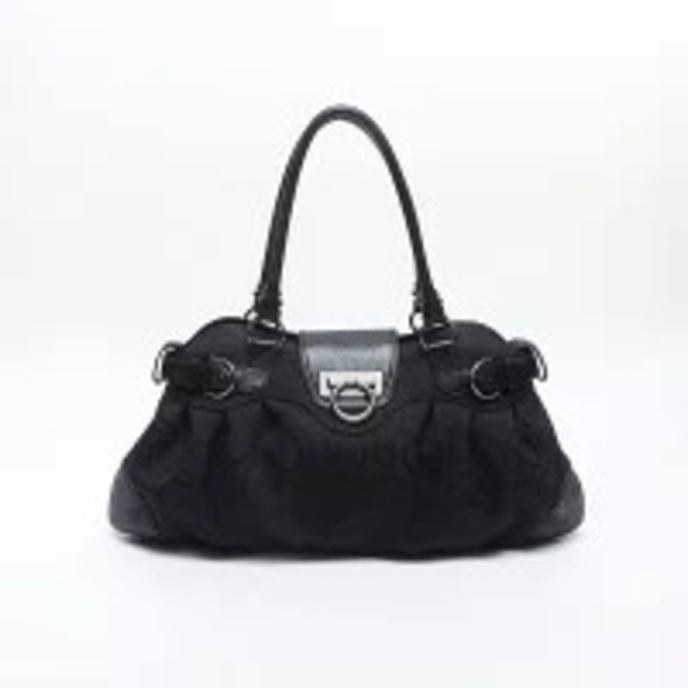 Salvatore Ferragamo Marissa Canvas Gancini Shoulder Black Bag